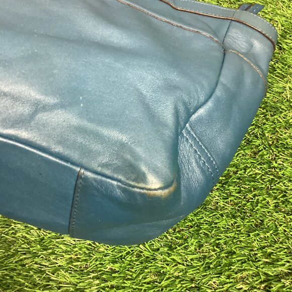 COACH Blue Leather Pleated Gallery East West Tote Handbag 17721 - Picture 9 of 16